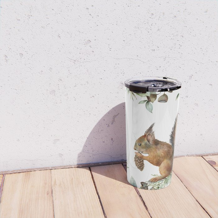 Cute Squirrel and Woodland, Watercolor Travel Mug Gallery Image 4