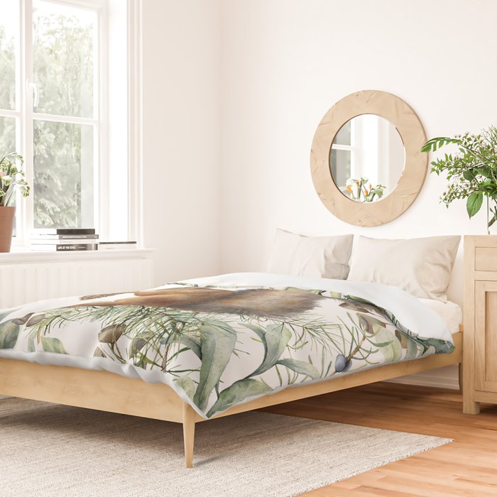 Cute Squirrel and Woodland, Watercolor Duvet Cover Gallery Image 2