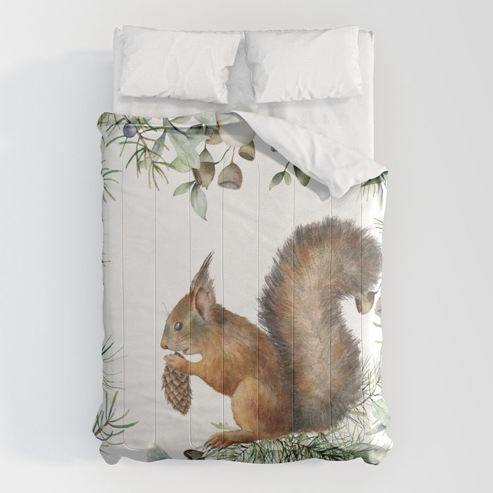 Cute Squirrel and Woodland, Watercolor Comforter Gallery Image 6