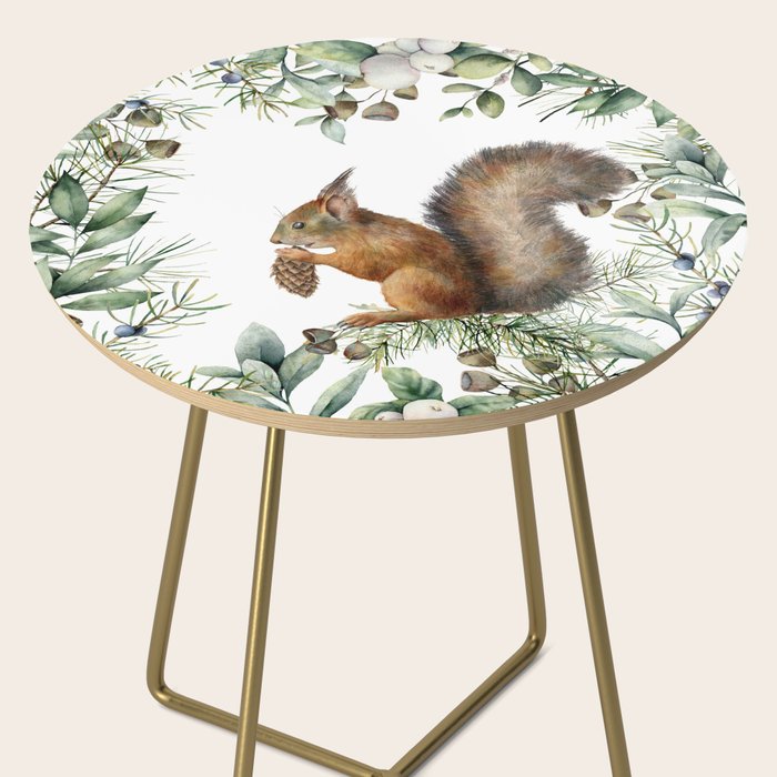 Cute Squirrel and Woodland, Watercolor Side Table Gallery Image 2