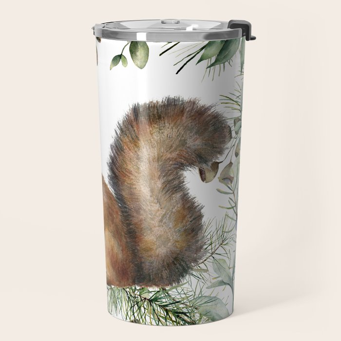 Cute Squirrel and Woodland, Watercolor Travel Mug Gallery Image 2