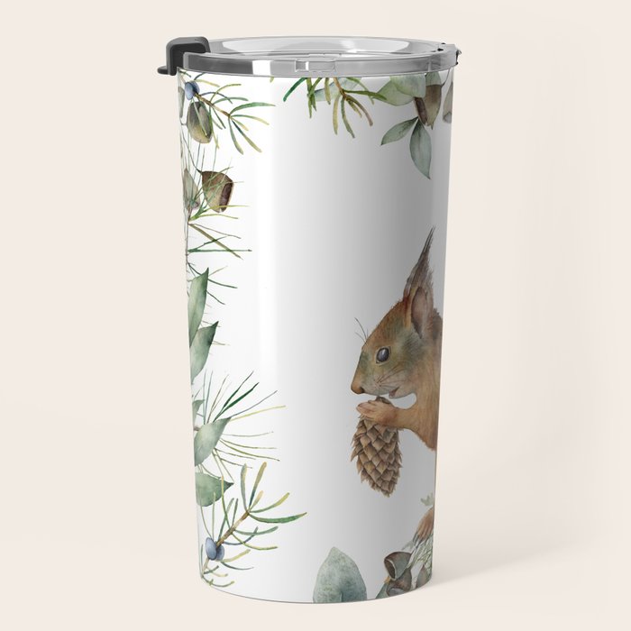 Cute Squirrel and Woodland, Watercolor Travel Mug Gallery Image 3