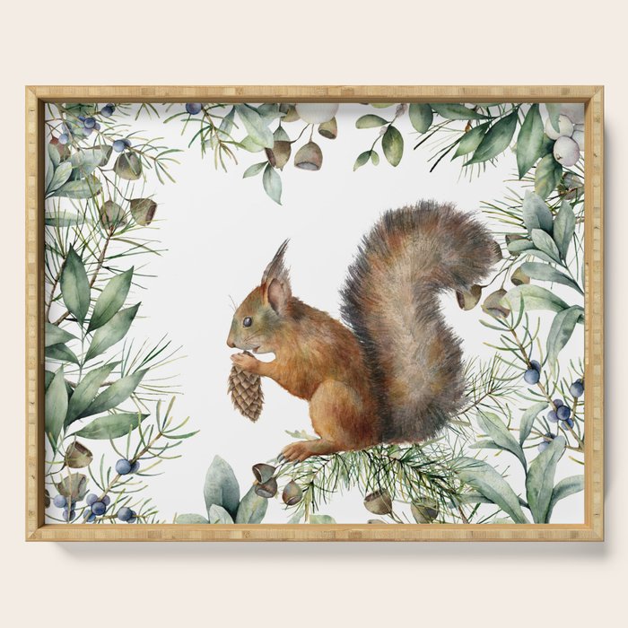 Cute Squirrel and Woodland, Watercolor Serving Tray Gallery Image 1