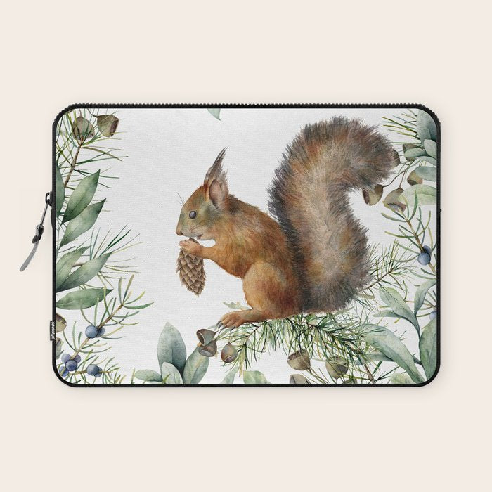 Cute Squirrel and Woodland, Watercolor Laptop Sleeve Gallery Image 1