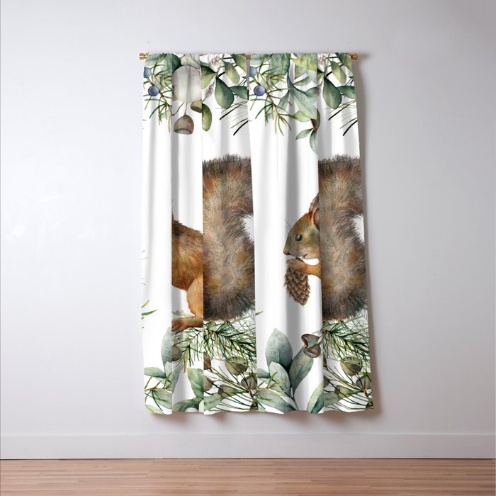 Cute Squirrel and Woodland, Watercolor Window Curtain Gallery Image 3
