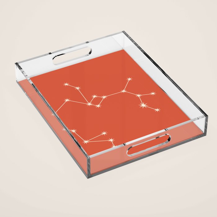 Sagittarius Zodiac Star Constellation Line Art Coral Red Acrylic Tray Gallery Image 1