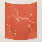 Sagittarius Zodiac Star Constellation Line Art Coral Red Wall Tapestry Gallery Image 4