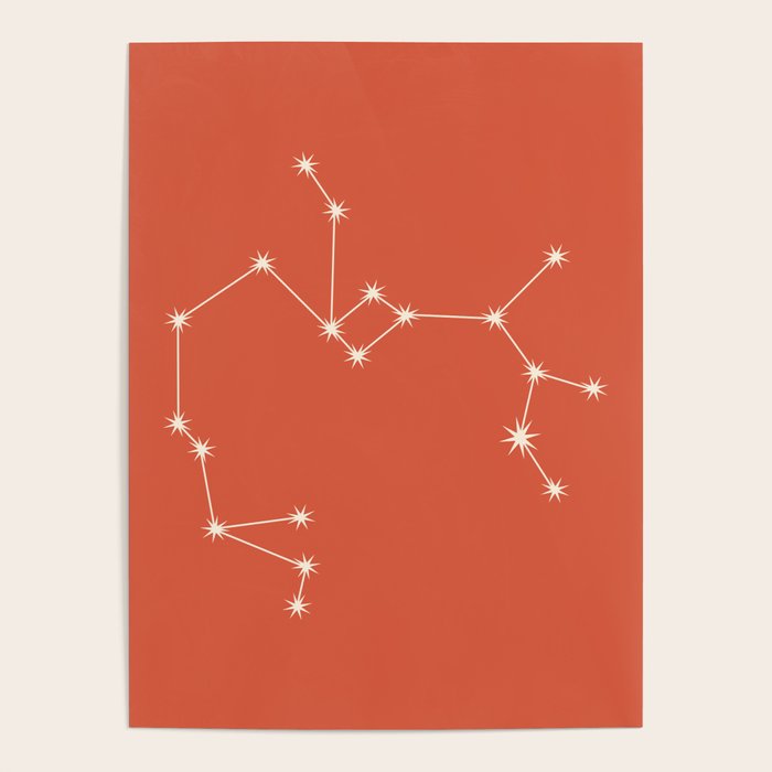 Sagittarius Zodiac Star Constellation Line Art Coral Red Poster Gallery Image 4