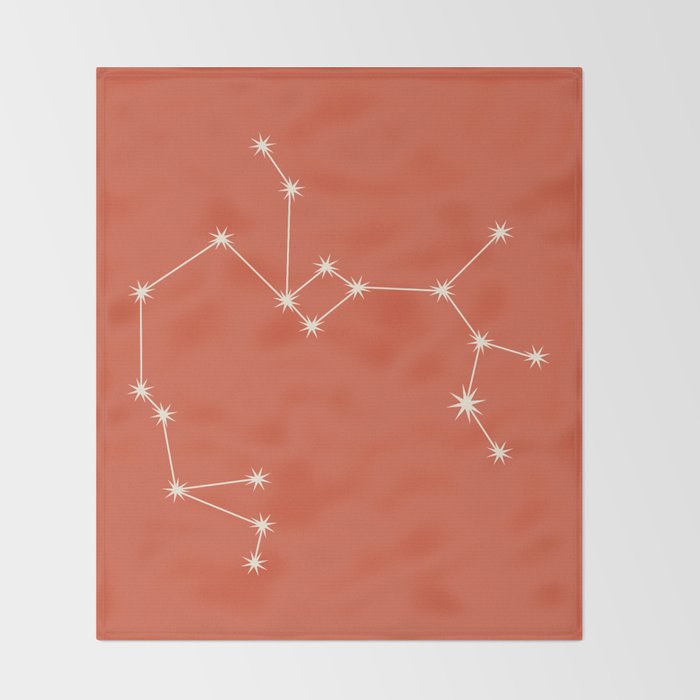 Sagittarius Zodiac Star Constellation Line Art Coral Red Throw Blanket Gallery Image 2