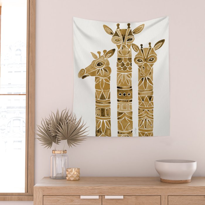 Giraffes - Sepia Palette Wall Tapestry Gallery Image 2