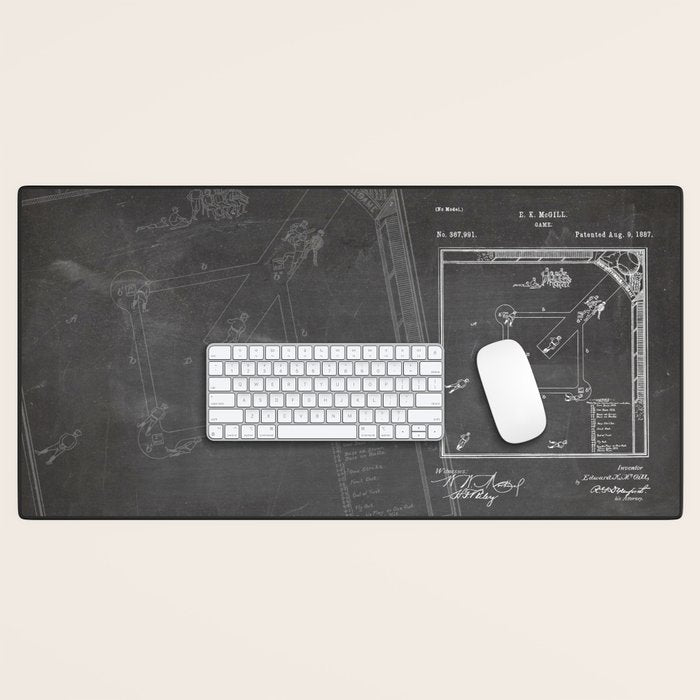 Baseball Patent - Sports Fan Softball Baseball Art - Black Chalkboard Desk Mat Gallery Image 1