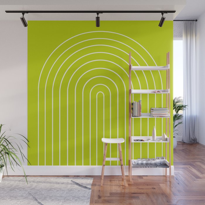 Minimal Arch XXIII Lime Green Modern Geometric Lines Wall Mural Gallery Image 1