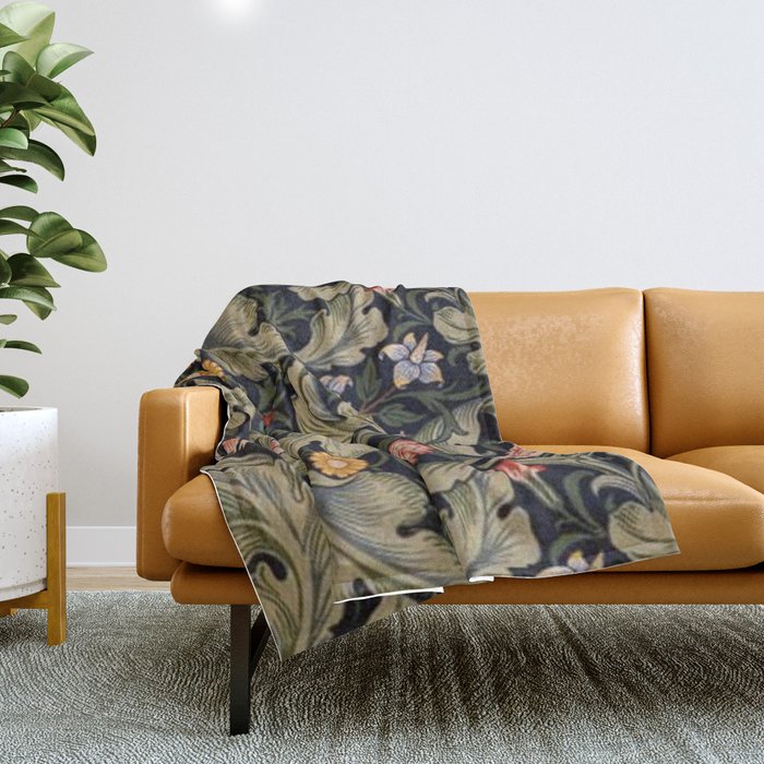William Morris Laurel Multi-Colored Floral Textile Pattern Sunflower, Aster, Dahlia Throw Blanket Gallery Image 1