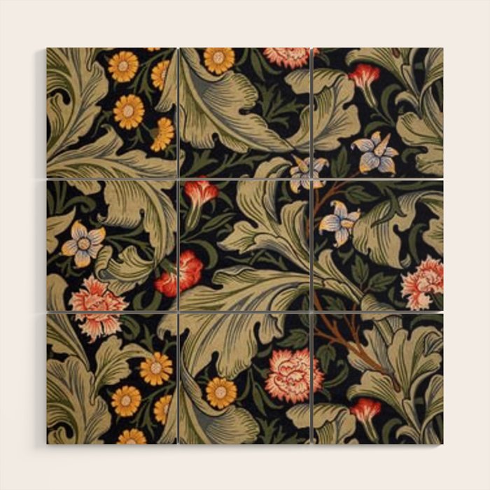 William Morris Laurel Multi-Colored Floral Textile Pattern Sunflower, Aster, Dahlia Wood Wall Art Gallery Image 1