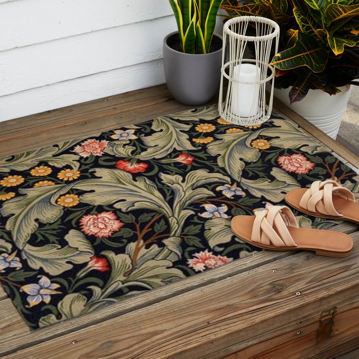 William Morris Laurel Multi-Colored Floral Textile Pattern Sunflower, Aster, Dahlia Outdoor Rug Gallery Image 2