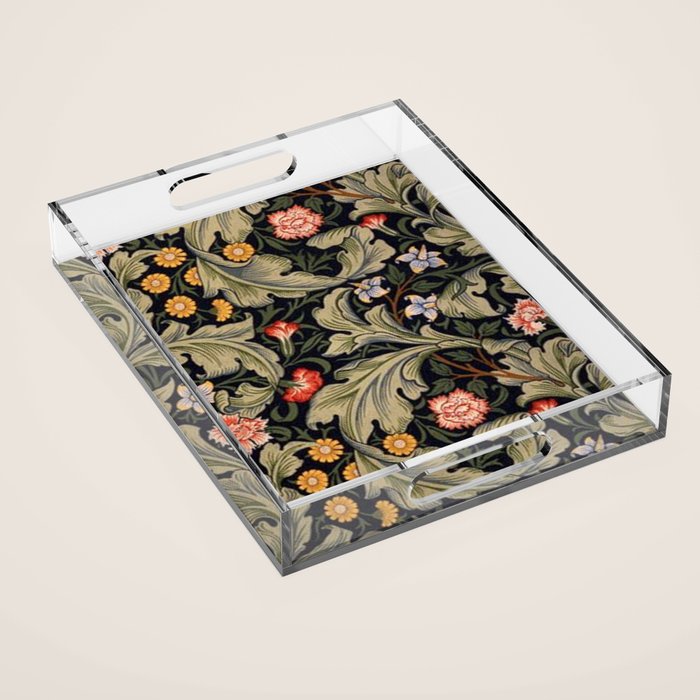 William Morris Laurel Multi-Colored Floral Textile Pattern Sunflower, Aster, Dahlia Acrylic Tray Gallery Image 1