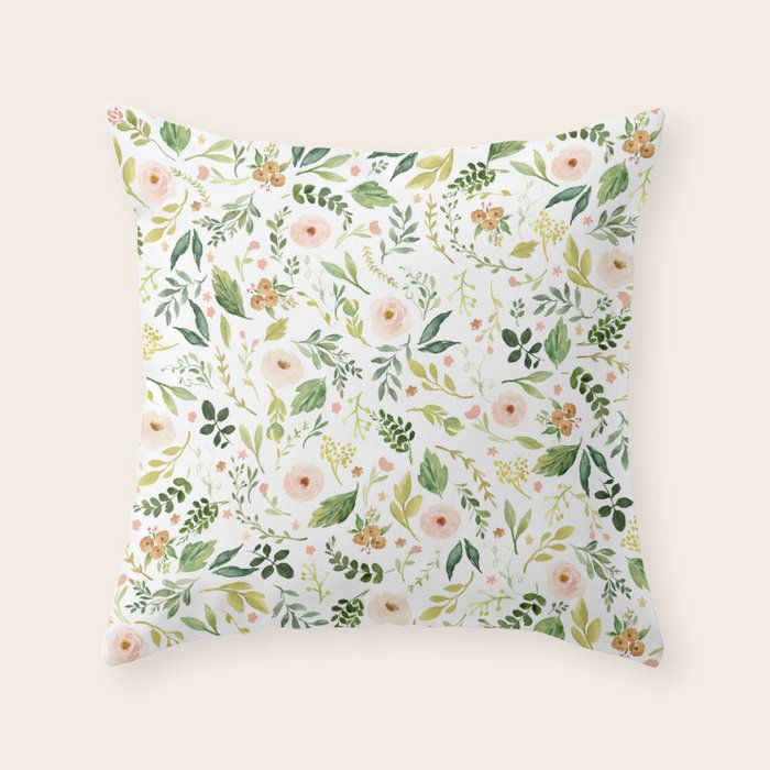 Botanical Spring Flowers Throw Pillow Gallery Image 1
