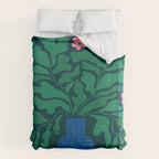 Summer Bloom: Pine Green Leaves & Pink Poppies Duvet Cover Gallery Image 6