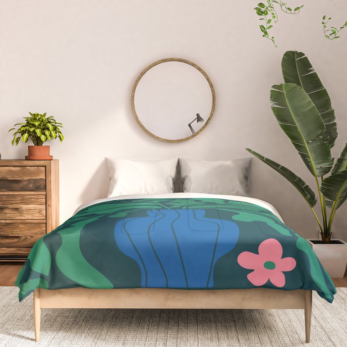 Summer Bloom: Pine Green Leaves & Pink Poppies Comforter Gallery Image 3