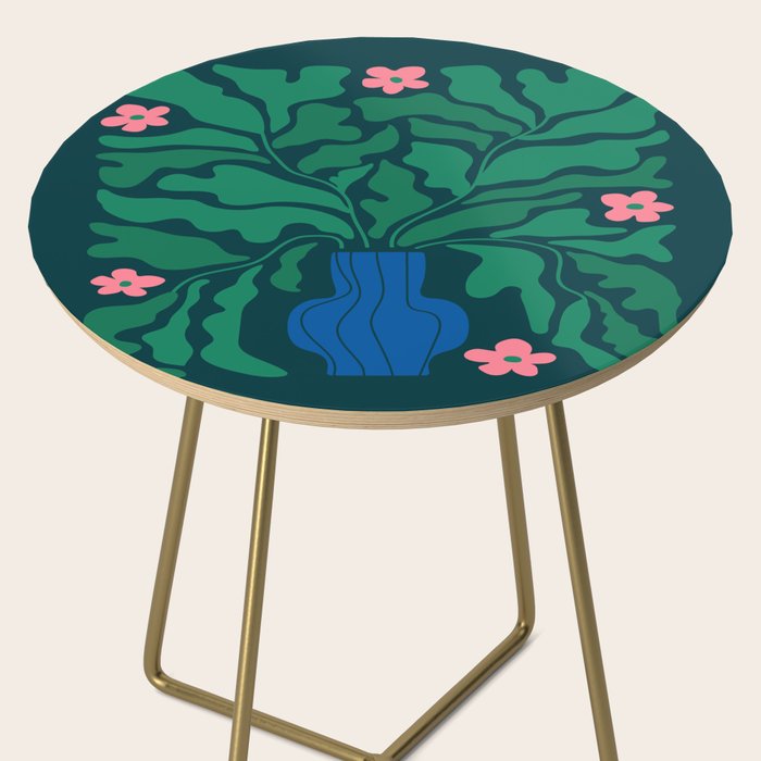 Summer Bloom: Pine Green Leaves & Pink Poppies Side Table Gallery Image 2