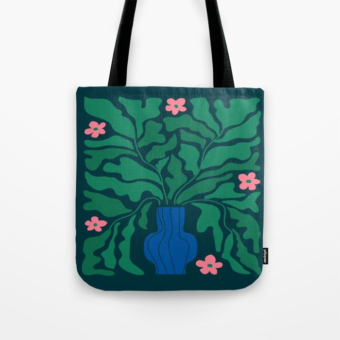 Summer Bloom: Pine Green Leaves & Pink Poppies Tote Bag Gallery Image 1