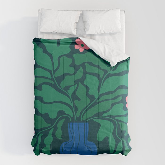 Summer Bloom: Pine Green Leaves & Pink Poppies Comforter Gallery Image 6