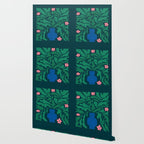 Summer Bloom: Pine Green Leaves & Pink Poppies Wallpaper Gallery Image 2