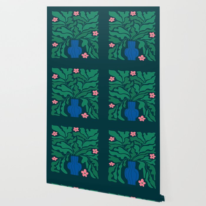 Summer Bloom: Pine Green Leaves & Pink Poppies Wallpaper Gallery Image 2