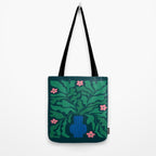 Summer Bloom: Pine Green Leaves & Pink Poppies Tote Bag Gallery Image 2