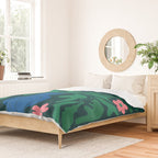 Summer Bloom: Pine Green Leaves & Pink Poppies Duvet Cover Gallery Image 2