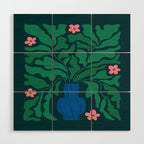 Summer Bloom: Pine Green Leaves & Pink Poppies Wood Wall Art Gallery Image 1