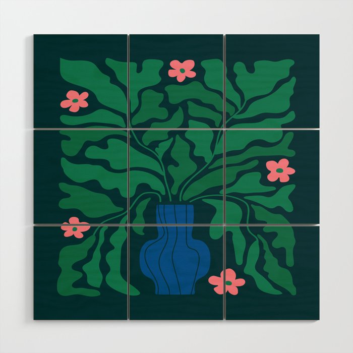 Summer Bloom: Pine Green Leaves & Pink Poppies Wood Wall Art Gallery Image 1