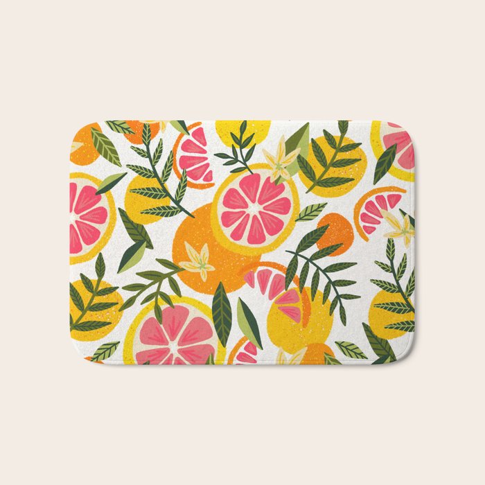 Grapefruit Blooms â Pink & White Bath Mat Gallery Image 1