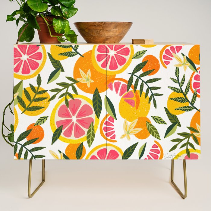 Grapefruit Blooms â Pink & White Credenza Gallery Image 1