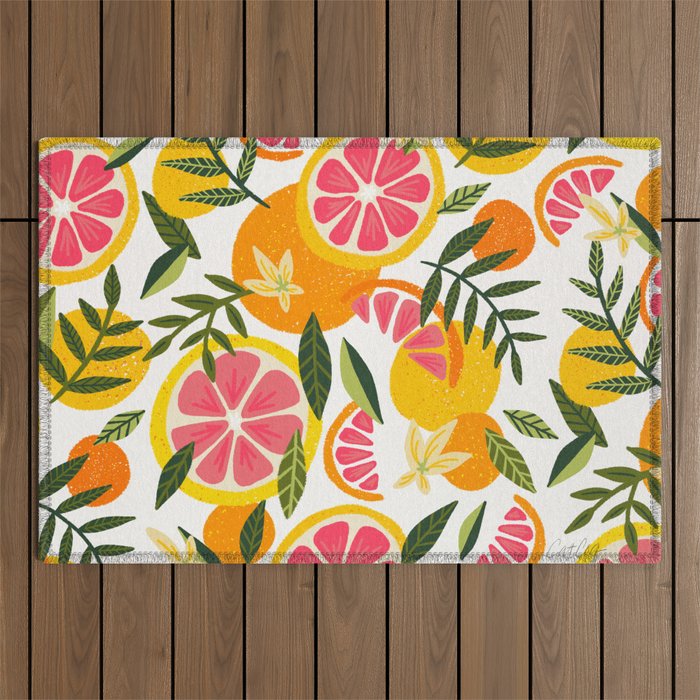 Grapefruit Blooms â Pink & White Outdoor Rug Gallery Image 1