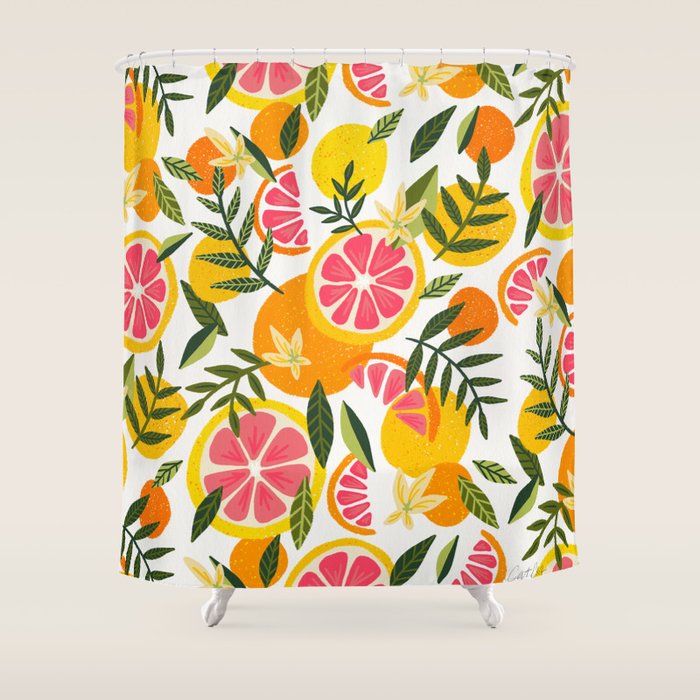 Grapefruit Blooms â Pink & White Shower Curtain Gallery Image 1