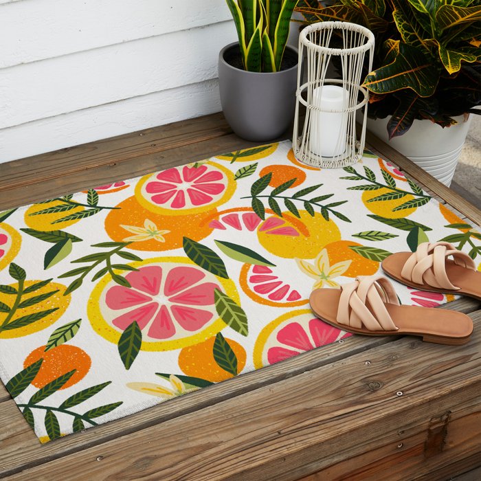 Grapefruit Blooms â Pink & White Outdoor Rug Gallery Image 2