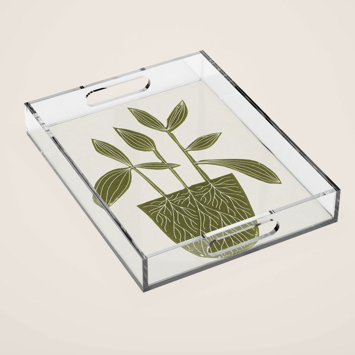 Linocut Houseplant #6 Acrylic Tray Gallery Image 1