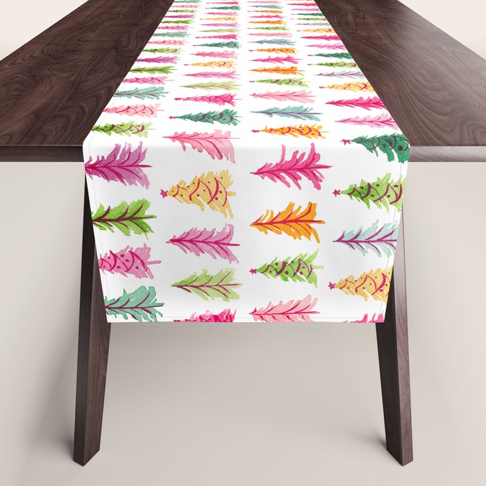 Colorful Vintage Bottlebrush Christmas Trees Table Runner Gallery Image 1