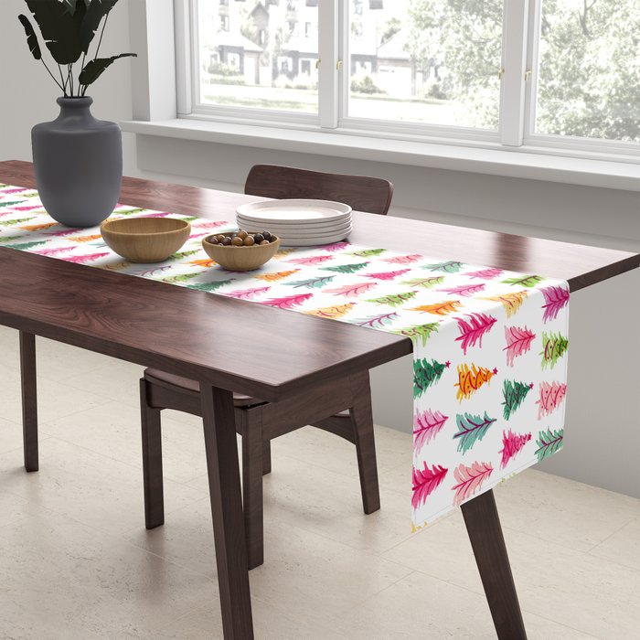 Colorful Vintage Bottlebrush Christmas Trees Table Runner Gallery Image 2