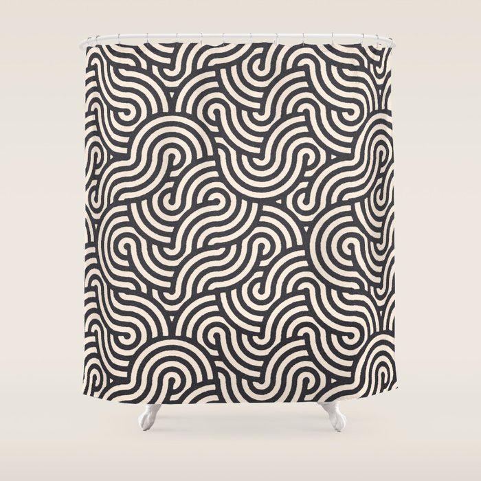 SWIRL Coal and Cream Shower Curtain Gallery Image 1