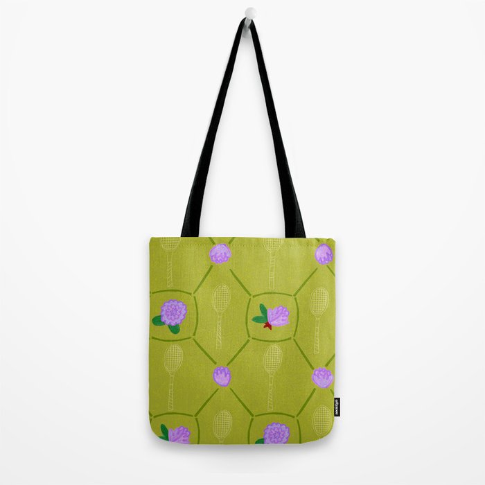 Tennis Rackets & Roses in Lime & Lavender Tote Bag Gallery Image 2