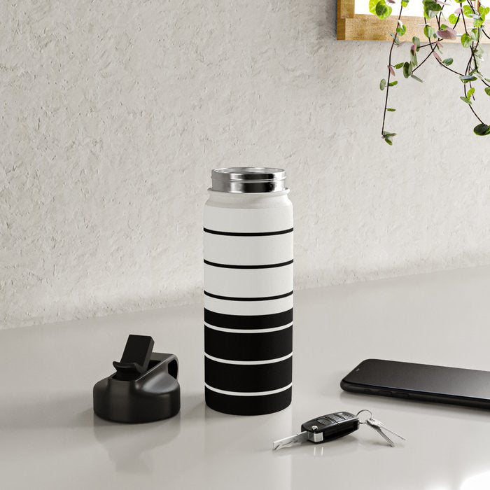 Two Tone Stripes - Black and White Water Bottle Gallery Image 4
