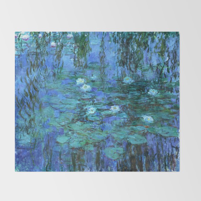 Claude Monet Water Lilies BLUE Throw Blanket Gallery Image 2