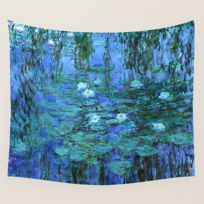 Claude Monet Water Lilies BLUE Wall Tapestry Gallery Image 4