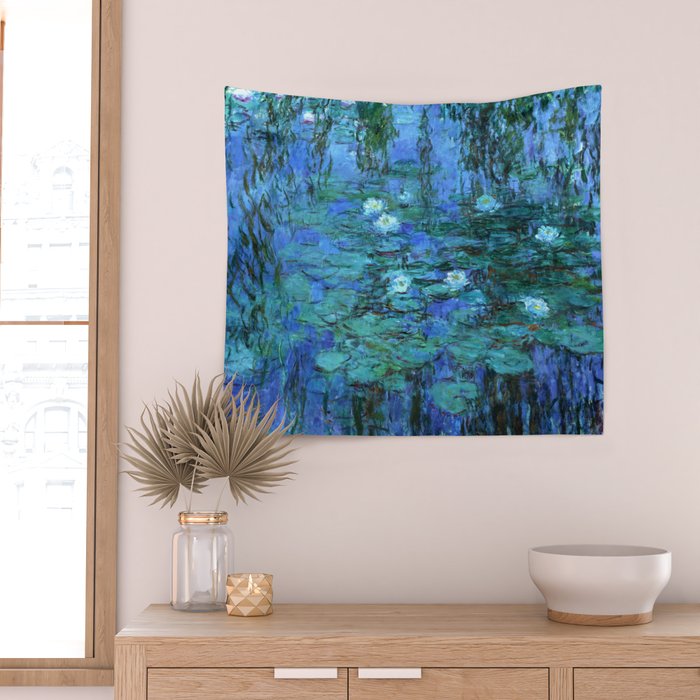 Claude Monet Water Lilies BLUE Wall Tapestry Gallery Image 2