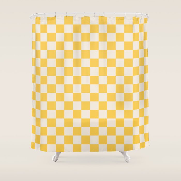 Checkerboard Check Checkered Pattern Yellow Cream Shower Curtain Gallery Image 1