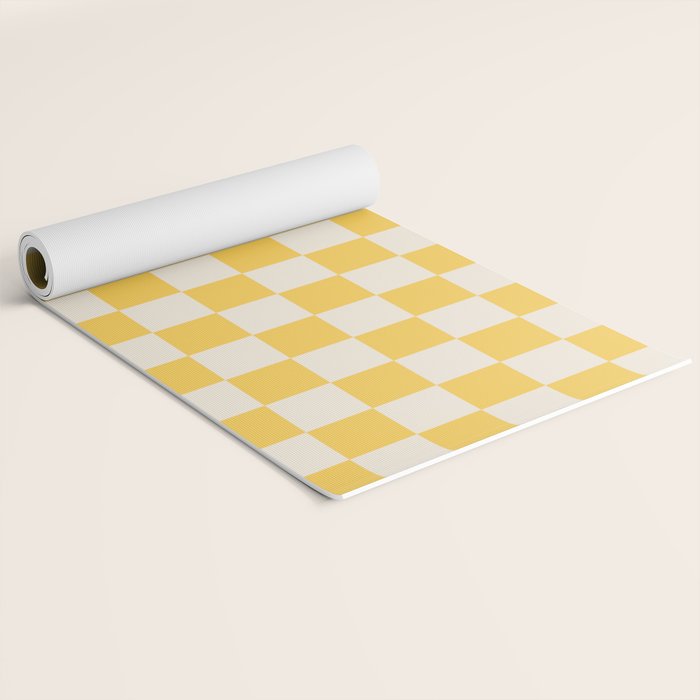 Checkerboard Check Checkered Pattern Yellow Cream Yoga Mat Gallery Image 2