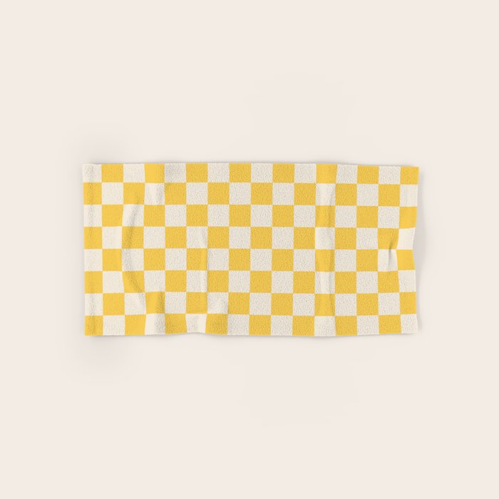Checkerboard Check Checkered Pattern Yellow Cream Bath Towel Gallery Image 1