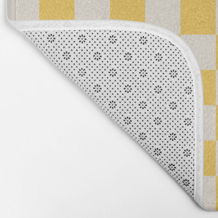 Checkerboard Check Checkered Pattern Yellow Cream Bath Mat Gallery Image 2